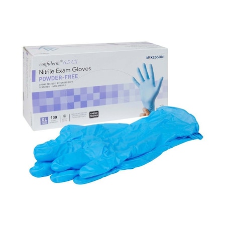 Mckesson Confiderm 6.5CX, Disposable Gloves, Nitrile, Powder-Free, XL, 100 PK, Blue 14-680C
